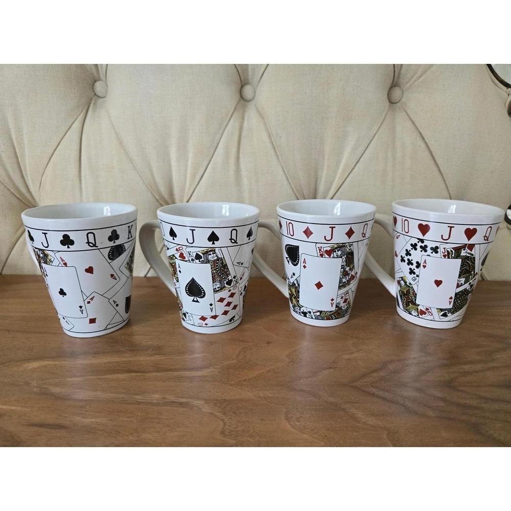 Set of 4 Playing Card Coffee Mugs Poker Casino Theme 12 cm / 4.7"